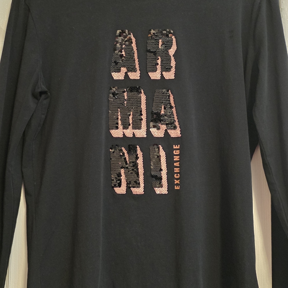 Armani Exchange Black Sequin Logo Top